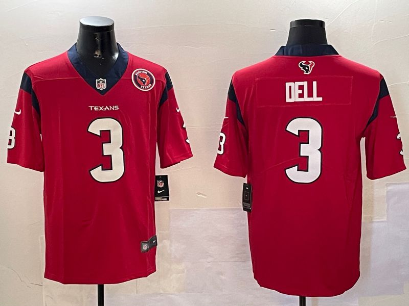 Men Houston Texans 3 Dell Red Second generation 2024 Nike Limited NFL Jersey style 01081
